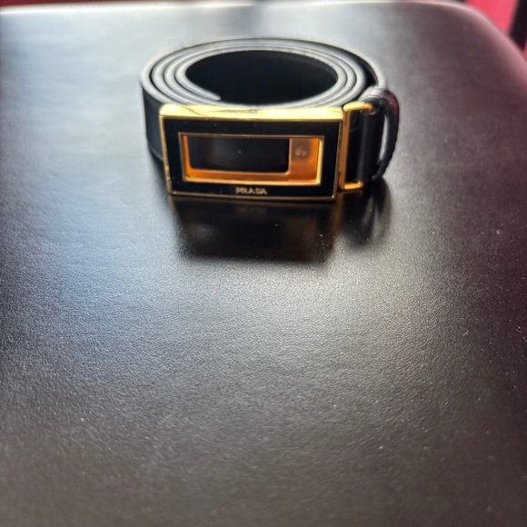 PRADA LEATHER BELT WITH GOLD BUCKLE - Picture 2 of 4